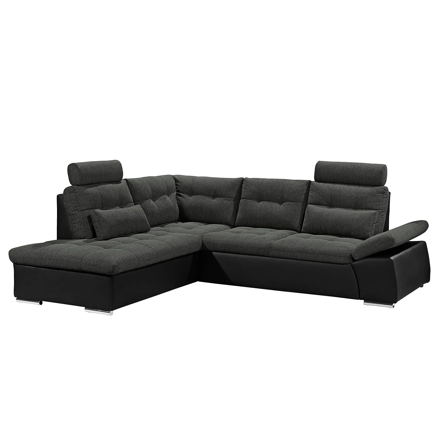 Fredriks Ecksofa Puntiro (mit Schlaffunktion) - Kunstleder Lilo / Strukturstoff Satur: Schwarz / Anthrazit - Ottomane davorstehend links 1 Fredriks Ecksofa Puntiro (mit Schlaffunktion) - Kunstleder Lilo / Strukturstoff Satur: Schwarz / Anthrazit - Ottomane davorstehend links