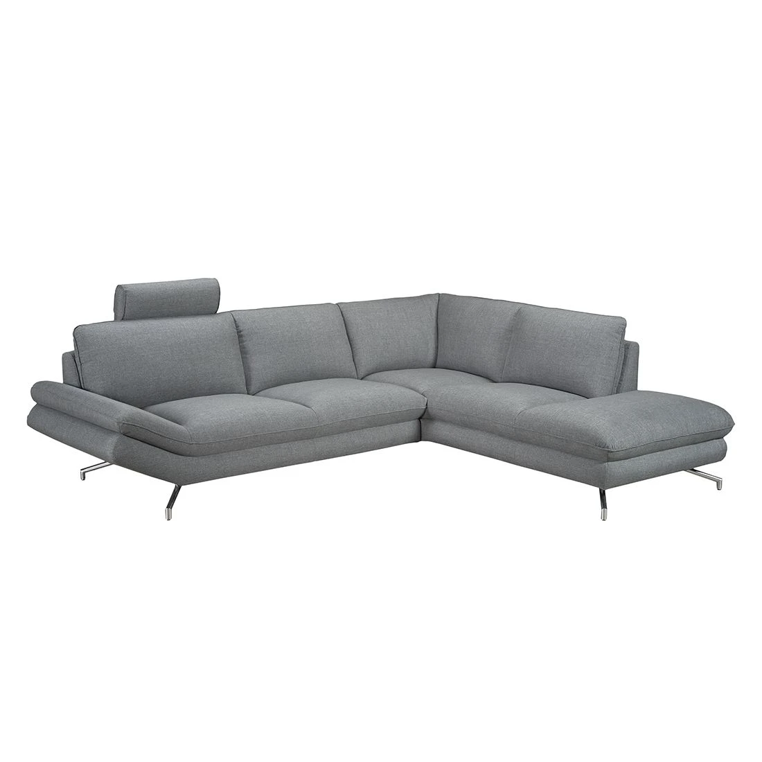Loftscape Ecksofa Sharon - Webstoff Grau - Ottomane davorstehend rechts - Mit 2 Kopfstützen 1 Loftscape Ecksofa Sharon - Webstoff Grau - Ottomane davorstehend rechts - Mit 2 Kopfstützen