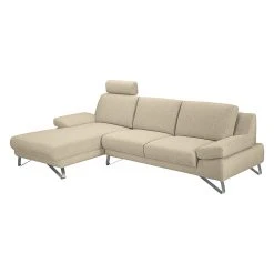 Loftscape Ecksofa Silvano - Webstoff Beige - Longchair davorstehend links - mit 1 Kopfstütze