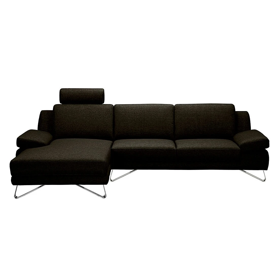 Loftscape Ecksofa Silvano - Webstoff Braun-Schwarz - Longchair davorstehend links - mit 1 Kopfstütze 2 Loftscape Ecksofa Silvano - Webstoff Braun-Schwarz - Longchair davorstehend links - mit 1 Kopfstütze – Bild 2