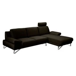 Loftscape Ecksofa Silvano - Webstoff Braun-Schwarz - Longchair davorstehend rechts - mit 1 Kopfstütze