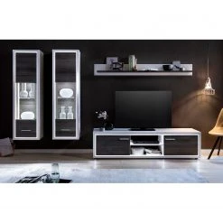 Mooved Hängevitrine Piorini I (inkl. Beleuchtun - Kiefer Anthrazit Dekor / Weiß -Wohnzimmermöbel boutique en ligne haengevitrine maruto i inkl beleuchtung kiefer dunkel dekor weiss 4932964