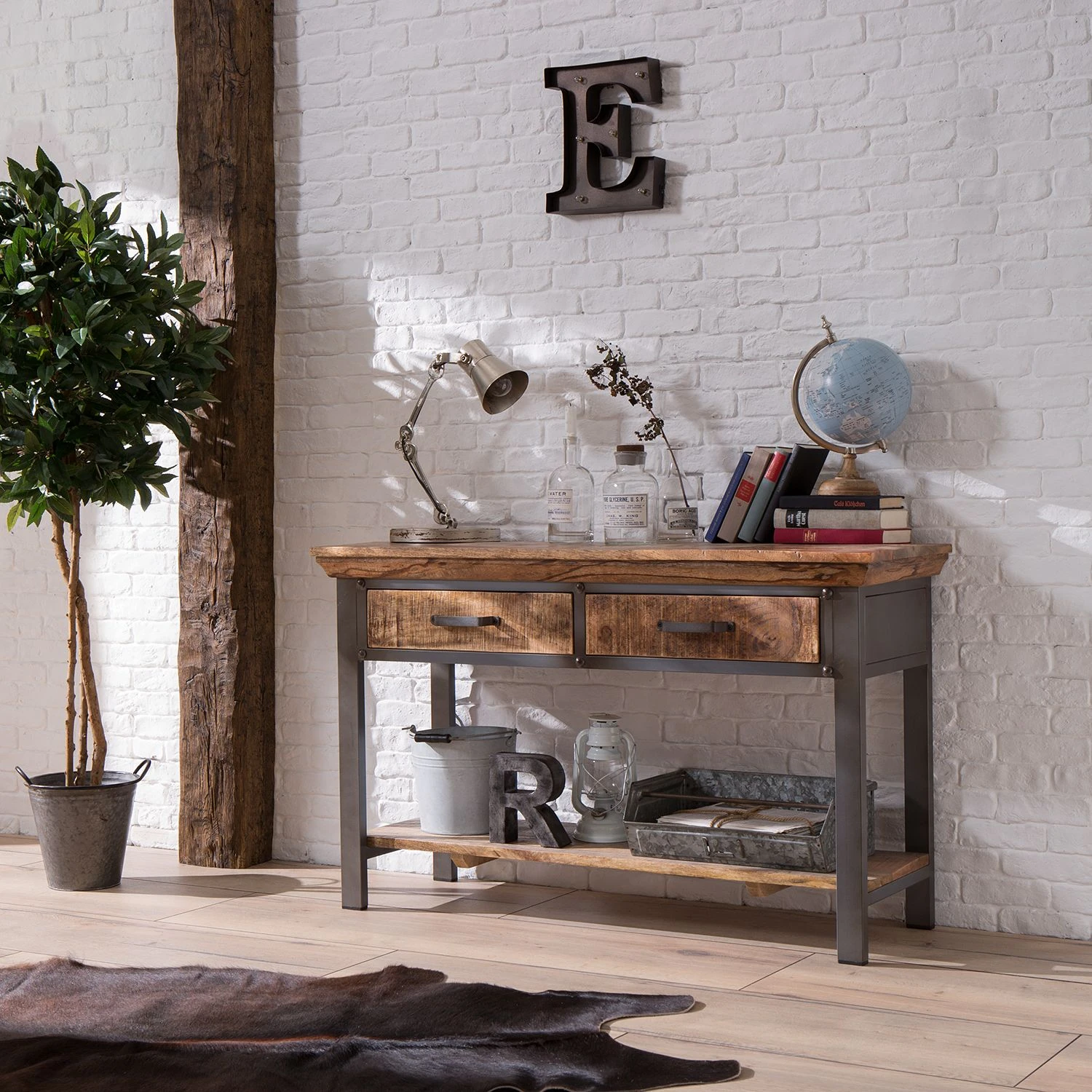 Ars manufacti Konsolentisch Hunter - Mango massiv / Metall - Mango / Blaugrau 2 Ars manufacti Konsolentisch Hunter - Mango massiv / Metall - Mango / Blaugrau – Bild 2