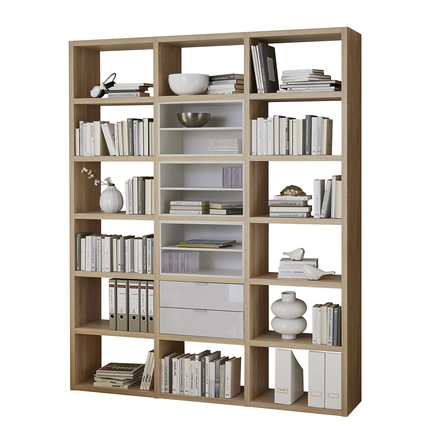 Fredriks Regal Concept III - Eiche Dekor / Hochglanz Weiß 1 Fredriks Regal Concept III - Eiche Dekor / Hochglanz Weiß