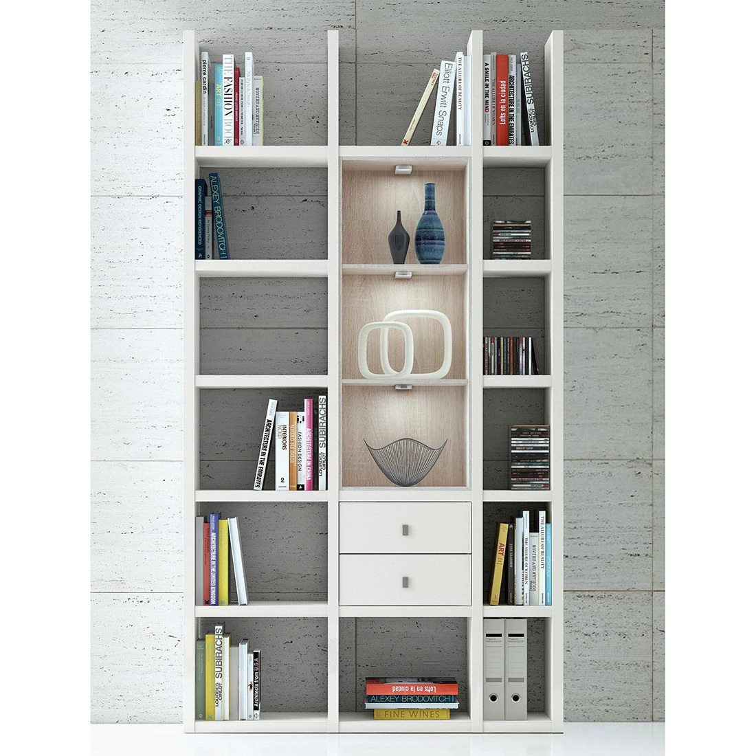 Loftscape Regal Emporior III - Weiß / Eiche Sonoma Dekor - Mit Beleuchtung 2 Loftscape Regal Emporior III - Weiß / Eiche Sonoma Dekor - Mit Beleuchtung – Bild 2