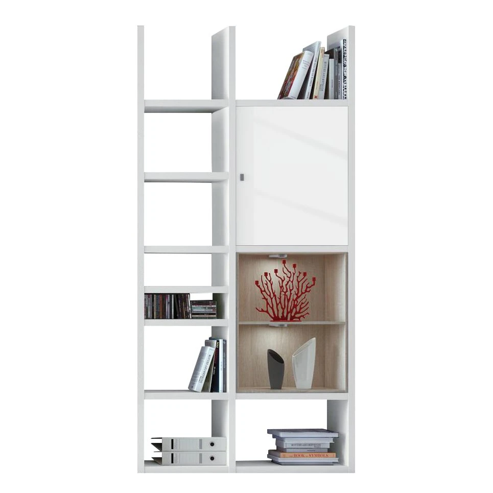 Loftscape Regal Emporior IV - Hochglanz Weiß / Eiche Sonoma Dekor - Mit Beleuchtung 1 Loftscape Regal Emporior IV - Hochglanz Weiß / Eiche Sonoma Dekor - Mit Beleuchtung