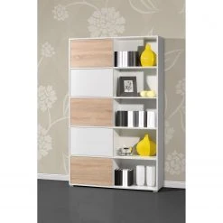 Schiebetürenregal Mingle I - Weiß / Eiche Sonoma Dekor -Wohnzimmermöbel boutique en ligne schiebetuerenregal mingle i weiss eiche sonoma dekor 5029120