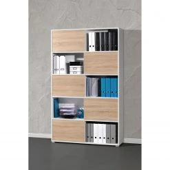 Schiebetürenregal Mingle I - Weiß / Eiche Sonoma Dekor -Wohnzimmermöbel boutique en ligne schiebetuerenregal mingle i weiss eiche sonoma dekor 5029148