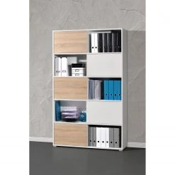 Schiebetürenregal Mingle I - Weiß / Eiche Sonoma Dekor -Wohnzimmermöbel boutique en ligne schiebetuerenregal mingle i weiss eiche sonoma dekor 5029156