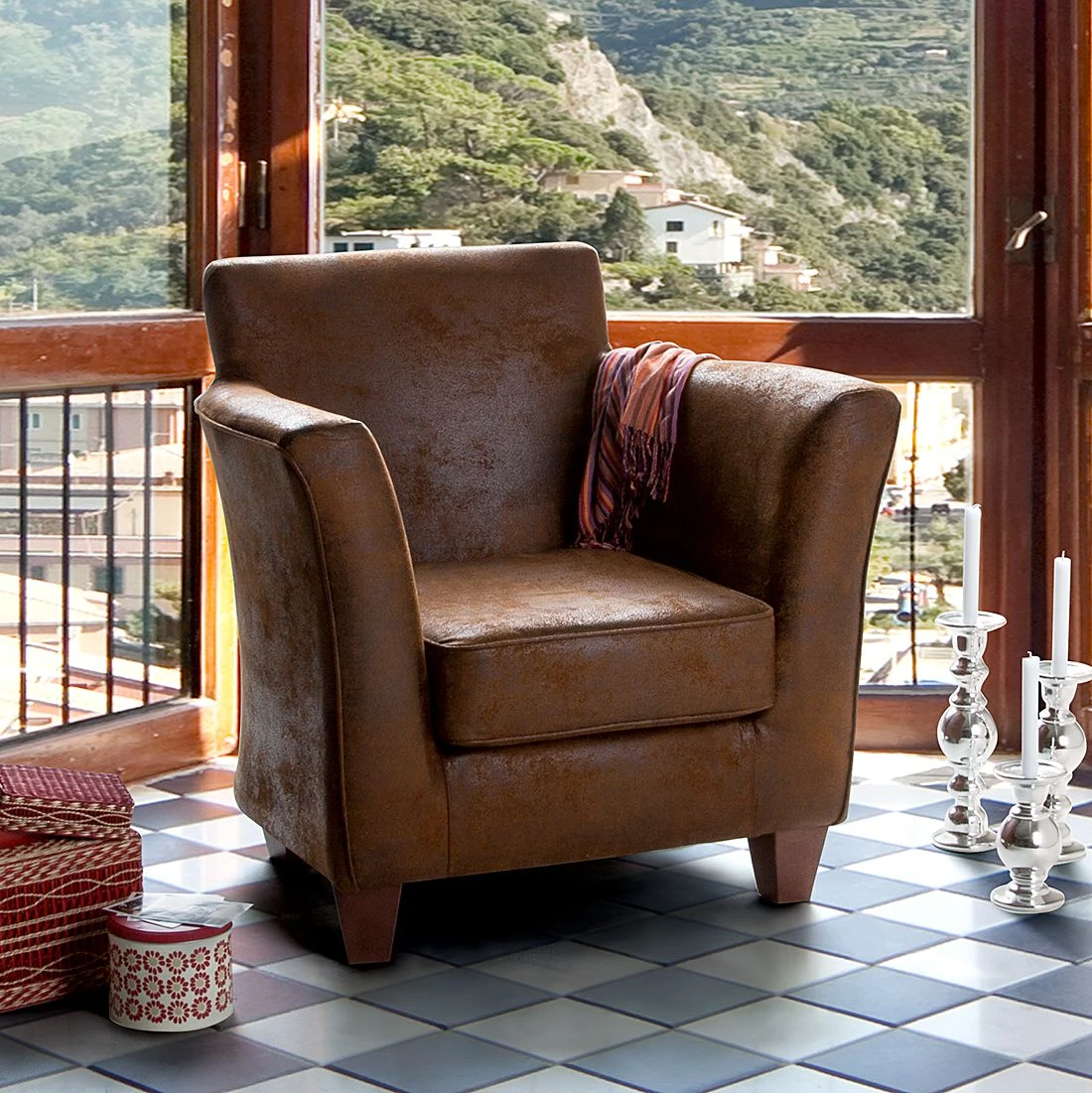 Ars manufacti Sessel Even - Antiklederlook - Braun 2 Ars manufacti Sessel Even - Antiklederlook - Braun – Bild 2