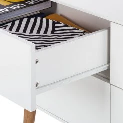 Mørteens Sideboard Lindholm V - Eiche teilmassiv - Weiß / Eiche -Wohnzimmermöbel boutique en ligne sideboard lindholm v weiss matt eiche massiv 358655