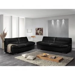 Cotta Sofa Doug (3-Sitzer) - Echtleder Schwarz - Echtleder Ramsa Schwarz -Wohnzimmermöbel boutique en ligne sofa doug 3 sitzer echtleder schwarz 4385668