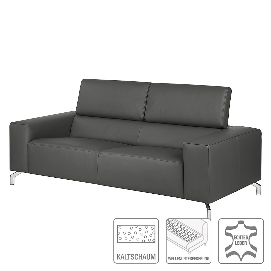 Loftscape Sofa Varberg (2,5-Sitzer) Echtleder - Dunkelgrau 2 Loftscape Sofa Varberg (2,5-Sitzer) Echtleder - Dunkelgrau – Bild 2