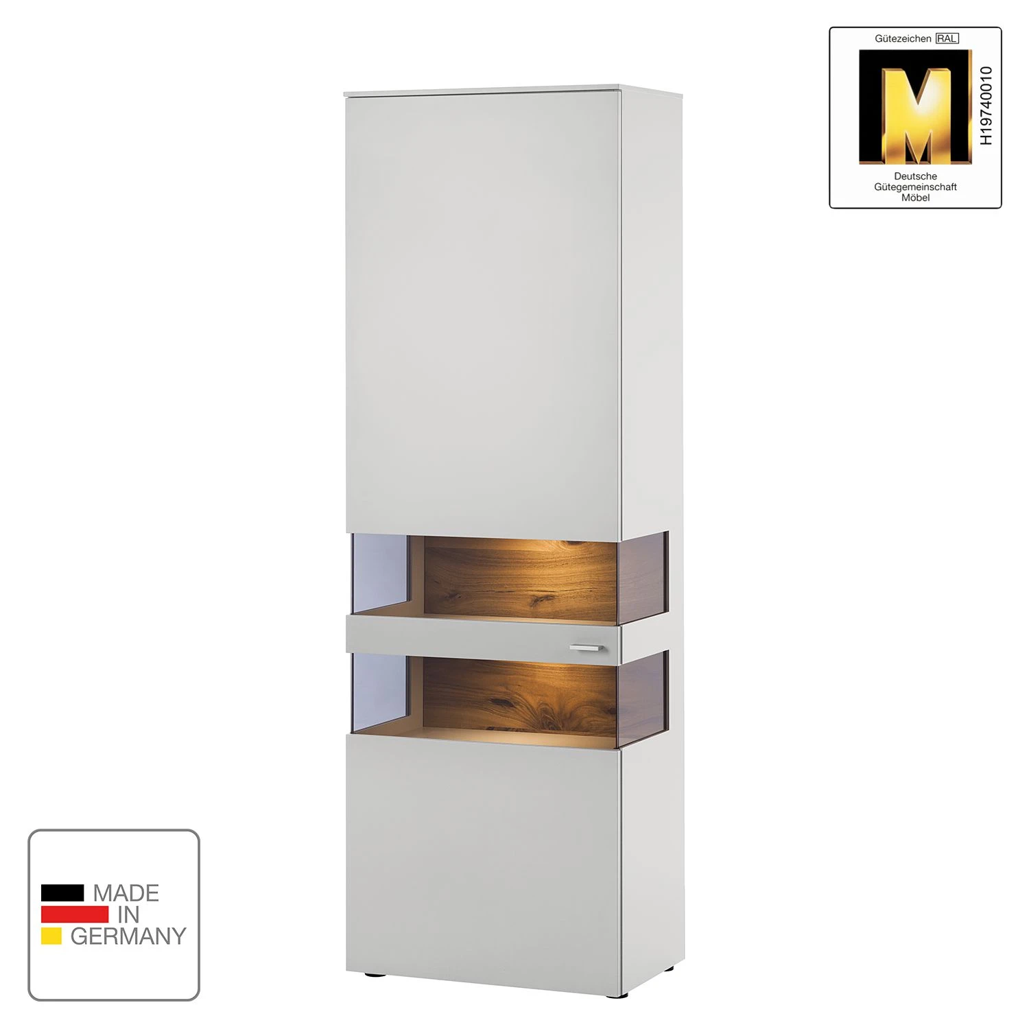 GWINNER Standvitrine Anzio - Matt Weiß / Astnussbaum - Türanschlag links - Mit Beleuchtung 2 GWINNER Standvitrine Anzio - Matt Weiß / Astnussbaum - Türanschlag links - Mit Beleuchtung – Bild 2