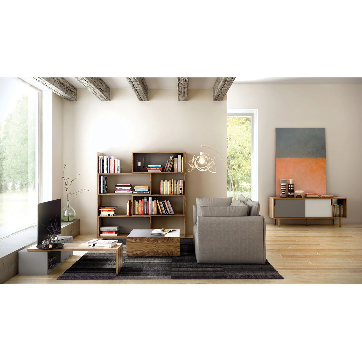 Temahome TV-Lowboard Echo - Grau / Walnuss 2 Temahome TV-Lowboard Echo - Grau / Walnuss – Bild 2