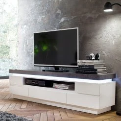 Fredriks TV-Lowboard Namona II - Inkl. Beleuchtung - Beton Dekor / Weiß -Wohnzimmermöbel boutique en ligne tv lowboard namona ii inkl beleuchtung weiss anthrazit weiss anthrazit 3666801