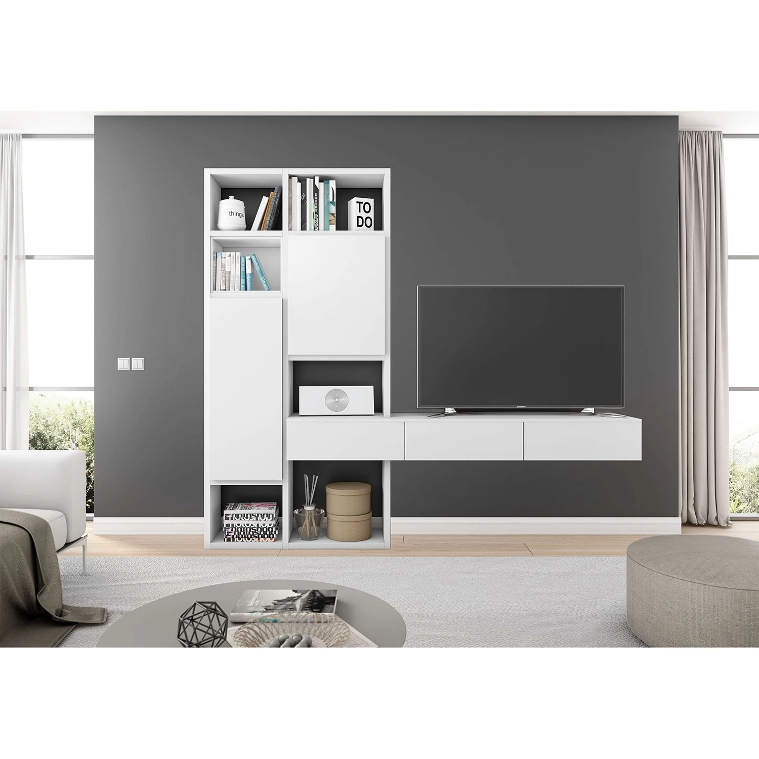 Loftscape TV-Wand Emporior IV - Cremeweiß - Breite: 249 cm 1 Loftscape TV-Wand Emporior IV - Cremeweiß - Breite: 249 cm
