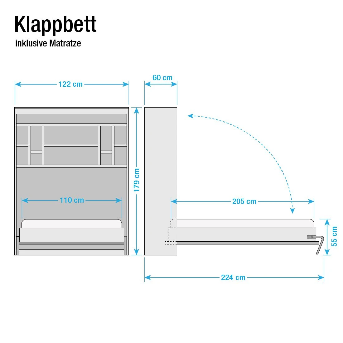 Schrankbett KiYDOO smart - Weiß / Eiche Sonoma Dekor - 110 x 205cm - Kaltschaummatratze 4 Schrankbett KiYDOO smart - Weiß / Eiche Sonoma Dekor - 110 x 205cm - Kaltschaummatratze – Bild 4