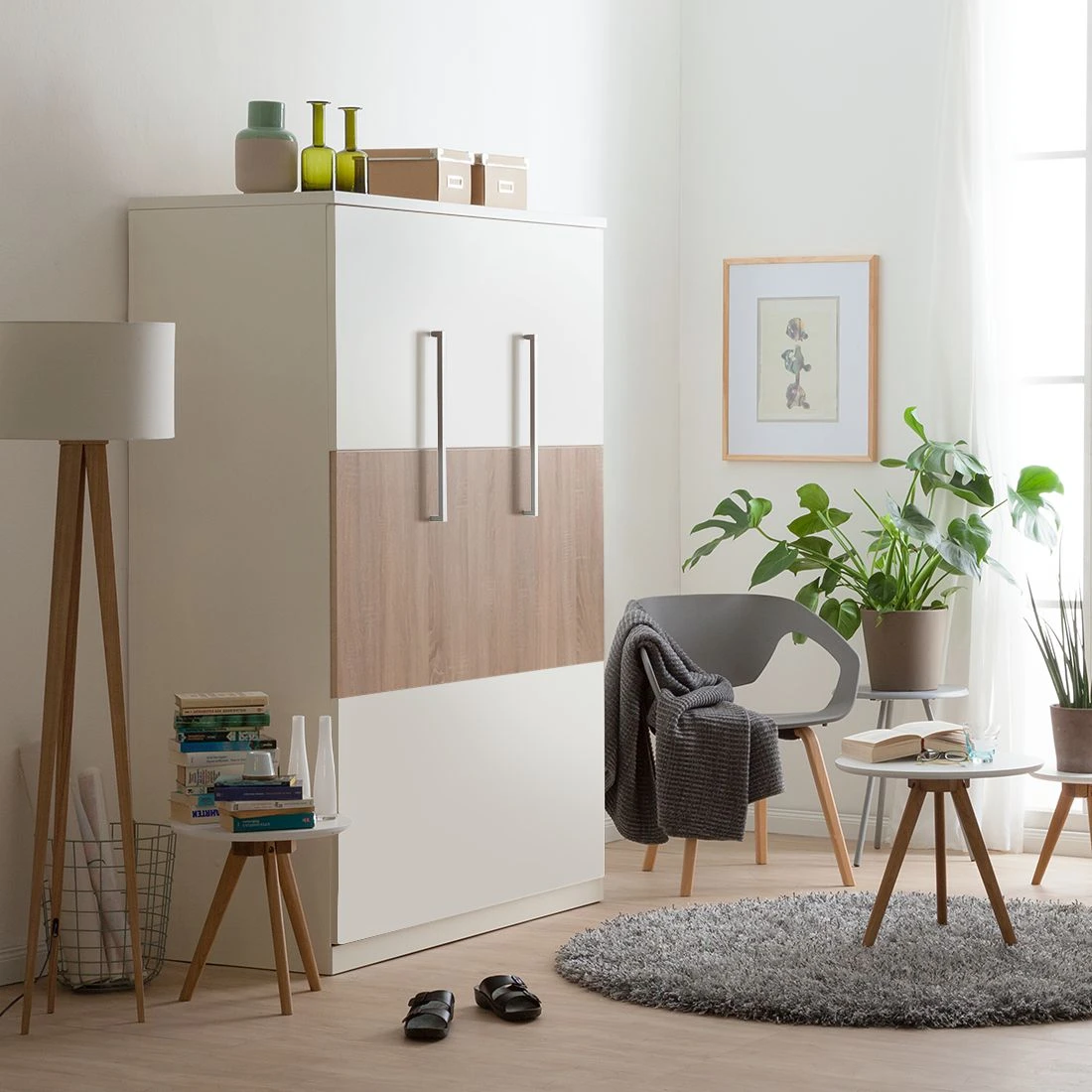 Schrankbett KiYDOO smart - Weiß / Eiche Sonoma Dekor - 110 x 205cm - Kaltschaummatratze 5 Schrankbett KiYDOO smart - Weiß / Eiche Sonoma Dekor - 110 x 205cm - Kaltschaummatratze – Bild 5