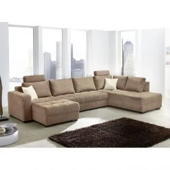 Home Design Wohnlandschaft Antego - (mit Schlaffunktion) Velours Ottomane/Longchair beidseitig montierbar - Hellbraun -Wohnzimmermöbel boutique en ligne wohnlandschaft antego mit schlaffunktion velours ottomane longchair beidseitig montierbar hellbraun 3197753