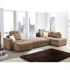 Home Design Wohnlandschaft Antego - (mit Schlaffunktion) Velours Ottomane/Longchair beidseitig montierbar - Hellbraun -Wohnzimmermöbel boutique en ligne wohnlandschaft antego mit schlaffunktion velours ottomane longchair beidseitig montierbar hellbraun 3197757