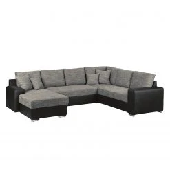 Roomscape Wohnlandschaft Berrings - (mit Schlaffunktion) - Kunstleder / Strukturstoff Schwarz / Grau - Longchair davorstehend links