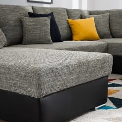 Roomscape Wohnlandschaft Berrings - (mit Schlaffunktion) - Kunstleder / Strukturstoff Schwarz / Grau - Longchair davorstehend links -Wohnzimmermöbel boutique en ligne wohnlandschaft berrings mit schlaffunktion kunstleder strukturstoff schwarz grau longchair davorstehend links 4993828