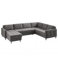 Fredriks Wohnlandschaft Tanete - Strukturstoff - Grau - Longchair davorstehend links / Ottomane rechts - Schlaffunktion