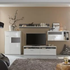 Loftscape Wohnwand Arco I (4-teilig) - Hochglanz Weiß / Grau -Wohnzimmermöbel boutique en ligne wohnwand arco i 4 teilig hochglanz weiss grau 4711068