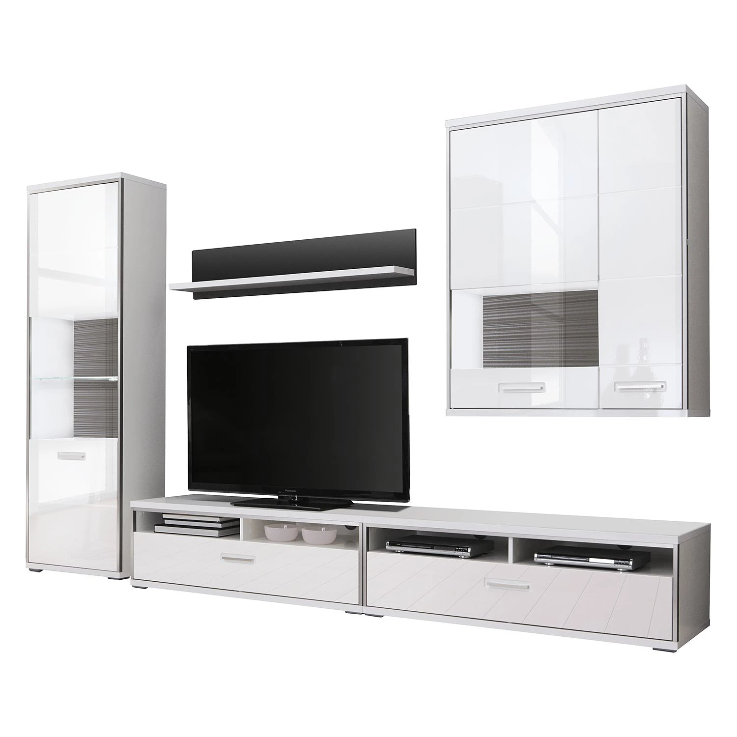 Loftscape Wohnwand Arco I (5-teilig) - Hochglanz Weiß / Grau 2 Loftscape Wohnwand Arco I (5-teilig) - Hochglanz Weiß / Grau – Bild 2