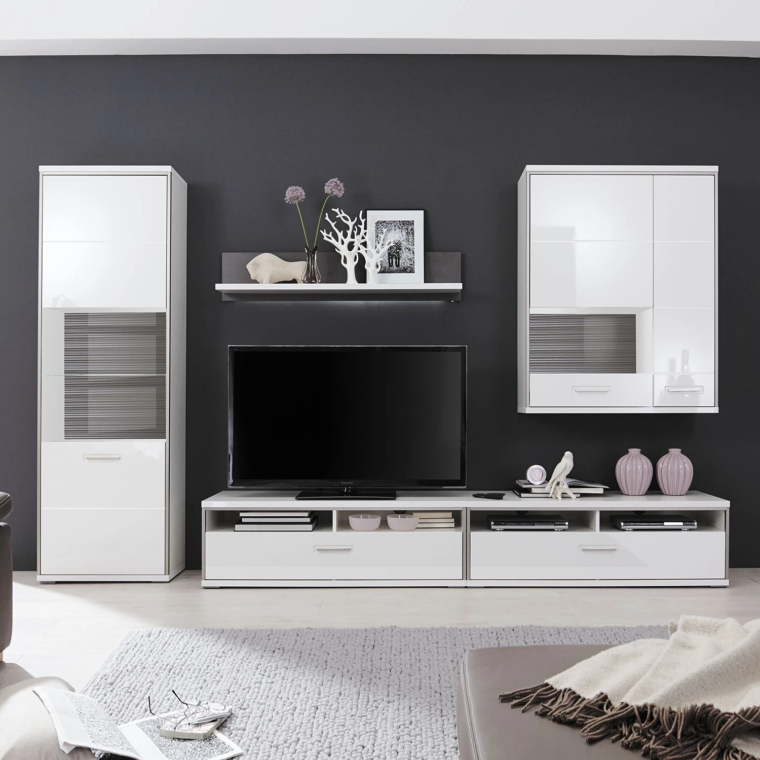 Loftscape Wohnwand Arco I (5-teilig) - Hochglanz Weiß / Grau 6 Loftscape Wohnwand Arco I (5-teilig) - Hochglanz Weiß / Grau – Bild 6