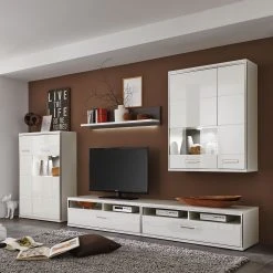 Loftscape Wohnwand Arco III (5-teilig) - Hochglanz Weiß / Grau