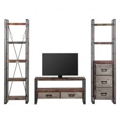 Red Living Wohnwand Factory - Mango massiv / Metall - Vintage Braun -Wohnzimmermöbel boutique en ligne wohnwand factory 3 teilig mango massiv metall vintage braun 3600925