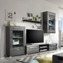 Loftscape Wohnwand Tadeus I (4-teilig) - Inkl. Beleuchtung - Hochglanz Grau / Grau