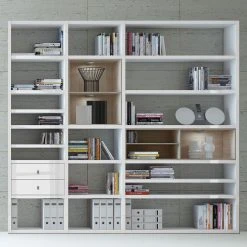 Loftscape XL Regalwand Emporior I.A - Hochglanz Weiß / Eiche Sonoma Dekor - Mit Beleuchtung -Wohnzimmermöbel boutique en ligne xl regalwand emporior i a mit beleuchtung hochglanz weiss eiche sonoma dekor 2220310