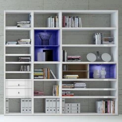 Loftscape XL Regalwand Emporior I.A - Hochglanz Weiß / Eiche Sonoma Dekor - Mit Beleuchtung -Wohnzimmermöbel boutique en ligne xl regalwand emporior i a rgb led beleuchtung hochglanz weiss eiche sonoma dekor 3396505