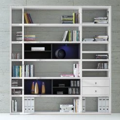 Loftscape XL Regalwand Emporior II - Hochglanz Weiß / Schwarz - Mit Beleuchtung -Wohnzimmermöbel boutique en ligne xl regalwand emporior ii mit beleuchtung hochglanz weiss schwarz 2208150