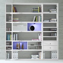 Loftscape XL Regalwand Emporior II - Hochglanz Weiß / Weiß - Mit Beleuchtung -Wohnzimmermöbel boutique en ligne xl regalwand emporior ii rgb led beleuchtung hochglanz weiss weiss 3396721