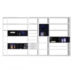 Loftscape XXL Regalwand Emporior II - Hochglanz Weiß / Schwarz - Mit Beleuchtung