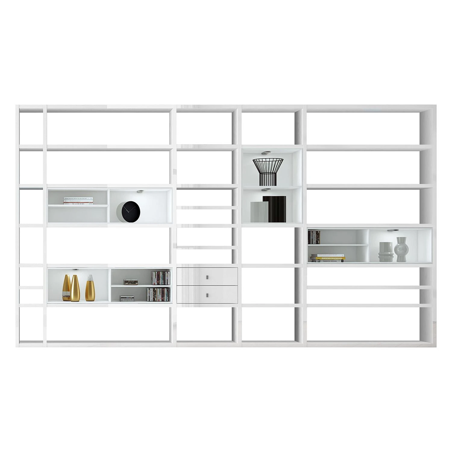 Loftscape XXL Regalwand Emporior II - Hochglanz Weiß / Weiß - Mit Beleuchtung 1 Loftscape XXL Regalwand Emporior II - Hochglanz Weiß / Weiß - Mit Beleuchtung