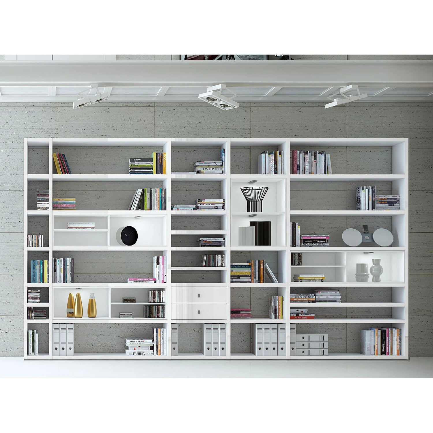 Loftscape XXL Regalwand Emporior II - Hochglanz Weiß / Weiß - Mit Beleuchtung 4 Loftscape XXL Regalwand Emporior II - Hochglanz Weiß / Weiß - Mit Beleuchtung – Bild 4