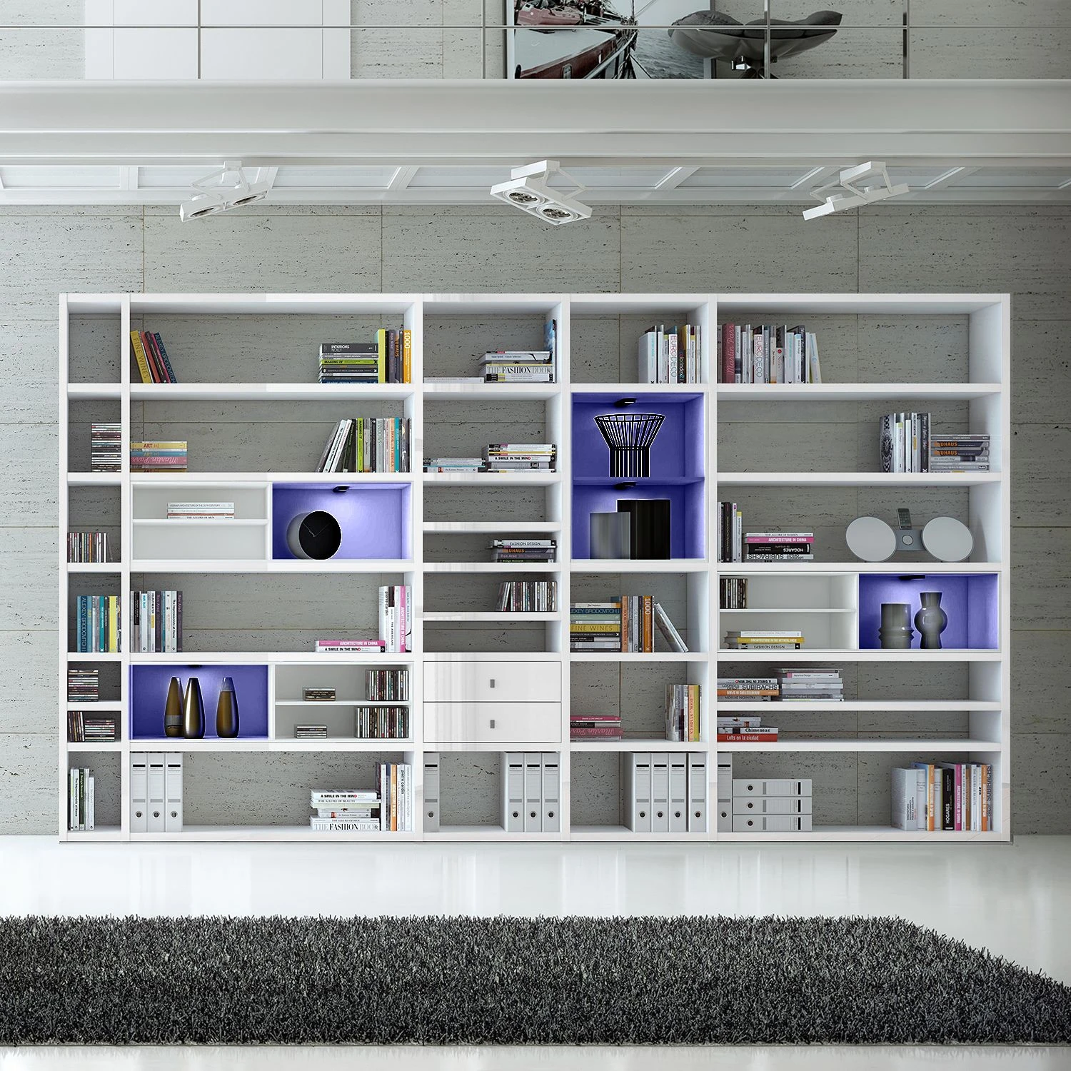 Loftscape XXL Regalwand Emporior II - Hochglanz Weiß / Weiß - Mit Beleuchtung 3 Loftscape XXL Regalwand Emporior II - Hochglanz Weiß / Weiß - Mit Beleuchtung – Bild 3