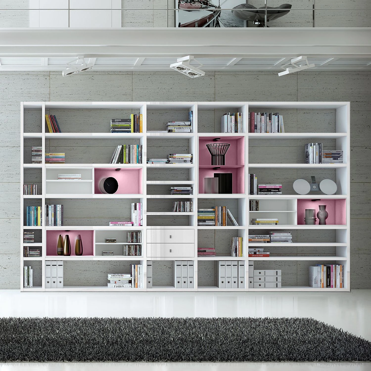 Loftscape XXL Regalwand Emporior II - Hochglanz Weiß / Weiß - Mit Beleuchtung 2 Loftscape XXL Regalwand Emporior II - Hochglanz Weiß / Weiß - Mit Beleuchtung – Bild 2