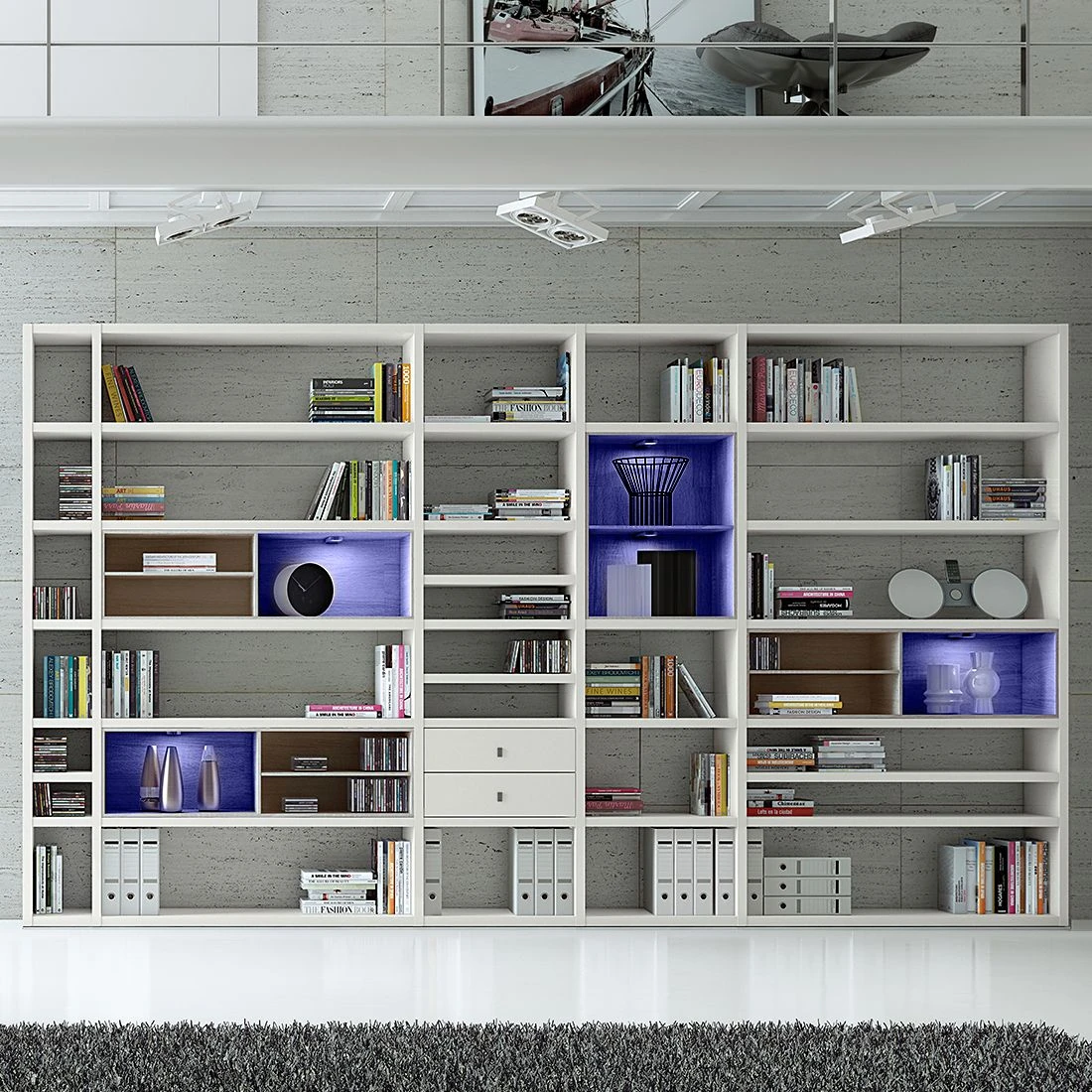 Loftscape XXL Regalwand Emporior II - Weiß / Eiche Sonoma Dekor - Mit Beleuchtung 3 Loftscape XXL Regalwand Emporior II - Weiß / Eiche Sonoma Dekor - Mit Beleuchtung – Bild 3