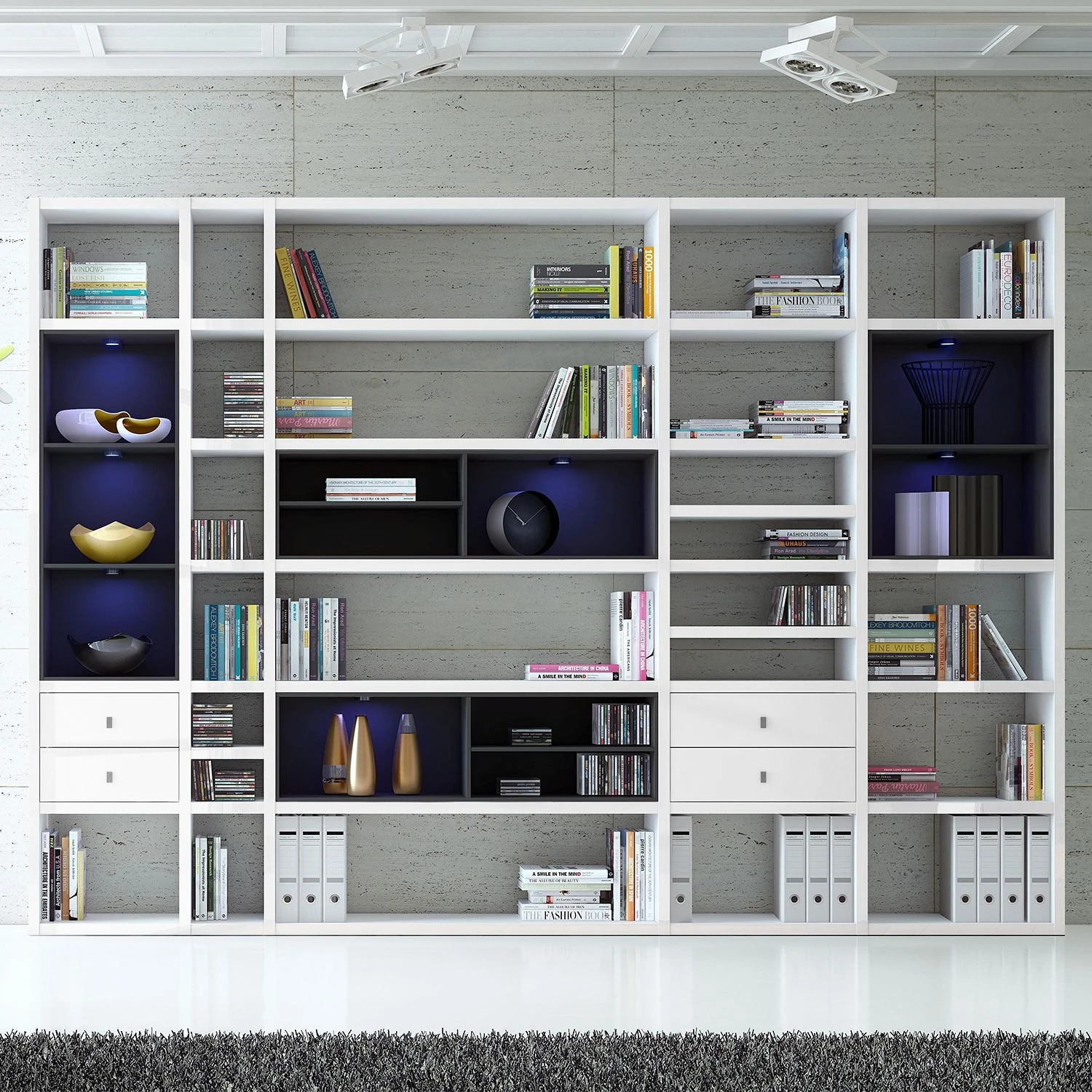 Loftscape XXL Regalwand Emporior III - Hochglanz Weiß / Schwarz - Mit Beleuchtung 4 Loftscape XXL Regalwand Emporior III - Hochglanz Weiß / Schwarz - Mit Beleuchtung – Bild 4