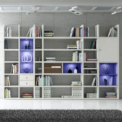 Loftscape XXL Regalwand Emporior V.A - Weiß / Eiche Sonoma Dekor - Mit Beleuchtung -Wohnzimmermöbel boutique en ligne xxl regalwand emporior v a rgb led beleuchtung weiss eiche sonoma dekor 3396885